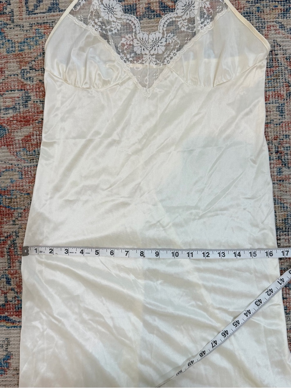 Vintage Ivory Satin Lace Nightgown Slip Dress Romantic Cottagecore Size 32 S - Picture 9 of 11